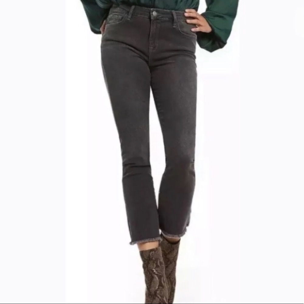 Free People Grey cropped fray hem jeans